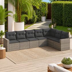 7 Piece Garden Sofa Set Outdoor Furniture Grey Poly Rattan with Cushions Patio