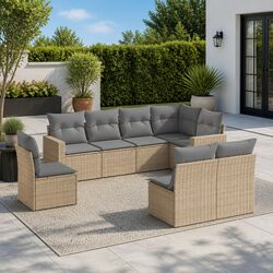 8 Piece Garden Sofa Set with Cushions Beige Outdoor Patio Furniture Modular