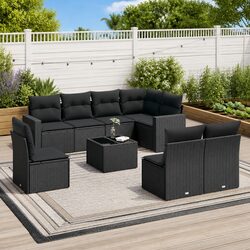 Garden Sofa Set 9 Piece Outdoor Furniture Patio Sectional with Cushions Black