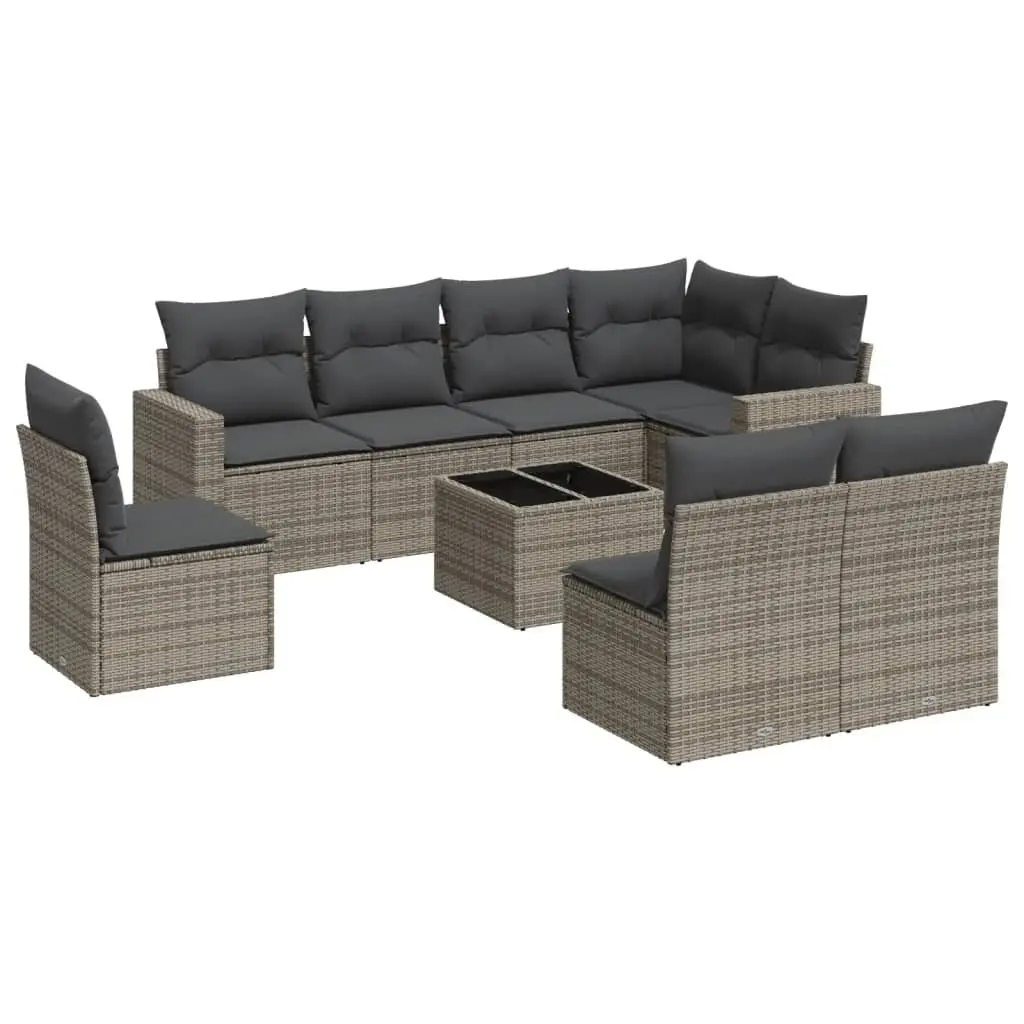 Garden Sofa Set 9 Piece Outdoor Furniture Patio Lounge Grey Poly Rattan with