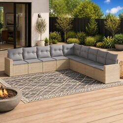 Garden Sofa Set 9 Piece Outdoor Furniture Patio Lounge with Cushions Beige