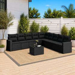Garden Sofa Set 10 Piece Outdoor Furniture Patio Seating Black with Cushions