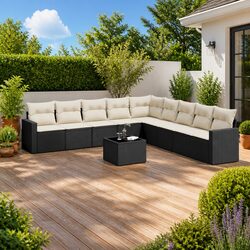 Garden Sofa Set 10 Piece Outdoor Furniture Black Poly Rattan Modular Patio
