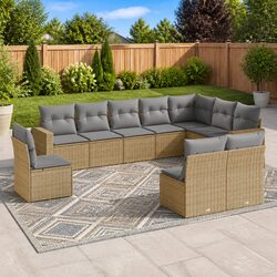 Garden Sofa Set 10 Piece Outdoor Furniture Beige Poly Rattan Modular Patio
