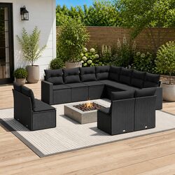 Garden Sofa Set 11 Piece Outdoor Furniture Patio Rattan Black with Cushions