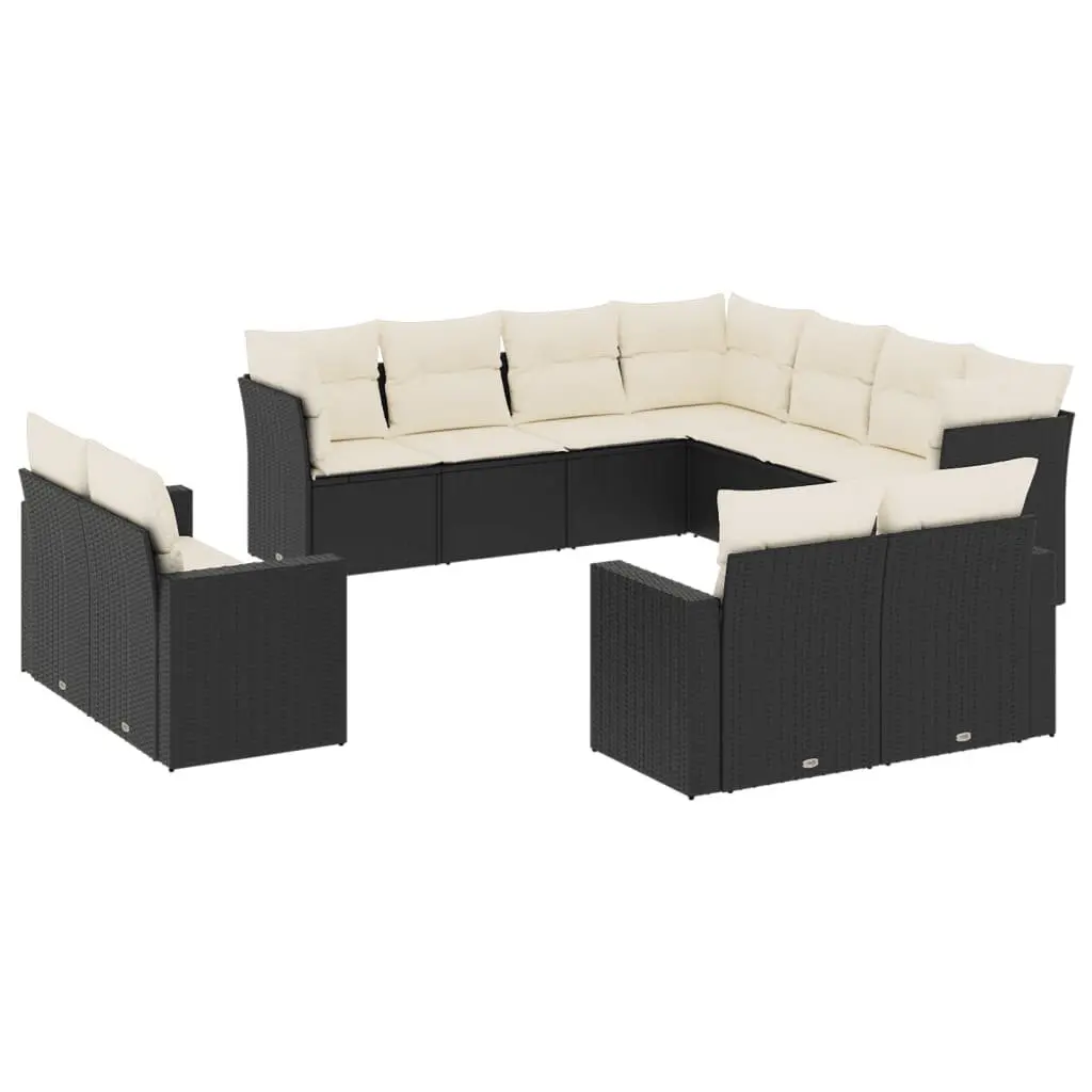 11 Piece Garden Sofa Set Black Poly Rattan Outdoor Furniture with Cushions Patio