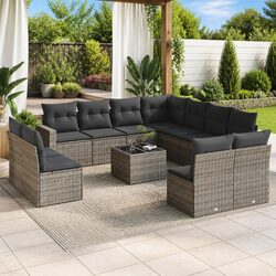 Garden Sofa Set 12 Piece Outdoor Patio Furniture Grey Poly Rattan Modular Lounge