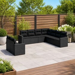 Garden Sofa Set 9 Piece Outdoor Furniture Patio Sectional Black Poly Rattan