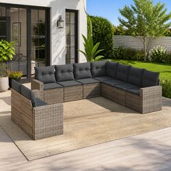 Garden Sofa Set 9 Piece Outdoor Furniture Patio Lounge Grey with Cushions