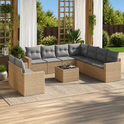 Garden Sofa Set 10 Piece Outdoor Furniture Beige Poly Rattan Patio with Cushions