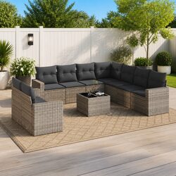 Garden Sofa Set 10 Piece Outdoor Furniture Grey Poly Rattan with Cushions Patio