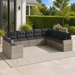 Garden Sofa Set 10 Piece Outdoor Furniture Grey Poly Rattan Modular Patio Lounge