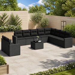 Garden Sofa Set 11 Piece Outdoor Furniture Patio Black Poly Rattan Modular