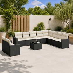 Garden Sofa Set 11 Piece Outdoor Furniture with Cushions Patio Black