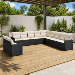 Garden Sofa Set 11 Piece Outdoor Furniture Black Poly Rattan Modular Patio