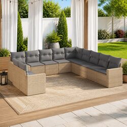 Garden Sofa Set 11 Piece Outdoor Furniture Beige Poly Rattan Patio Lounge