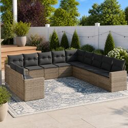 Garden Sofa Set 11 Piece Outdoor Furniture Grey Poly Rattan Modular Patio Lounge