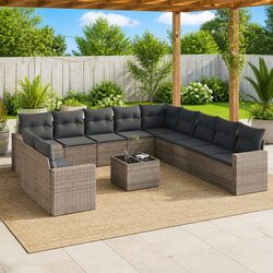 Garden Sofa Set 12 Pieces Outdoor Furniture Patio Lounge Grey Rattan Cushions