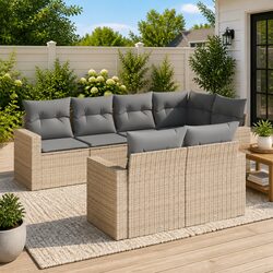 7 Piece Garden Sofa Set Outdoor Patio Furniture with Cushions Beige Poly Rattan
