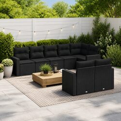 Garden Sofa Set 8 Piece Outdoor Furniture Black Poly Rattan Patio Lounge Suite