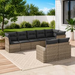 Garden Sofa Set 8 Piece Outdoor Furniture Grey Poly Rattan with Cushions Modular