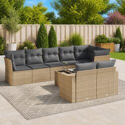 9 Piece Garden Sofa Set Outdoor Patio Furniture Beige Cushioned Seating Lounge