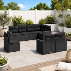 Garden Sofa Set 8 Piece Outdoor Furniture Patio Sectional with Cushions Black