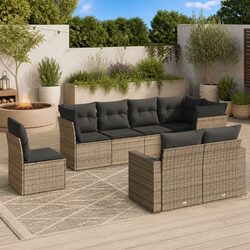 Garden Sofa Set 8 Piece Outdoor Furniture Grey Poly Rattan Modular Patio Seating