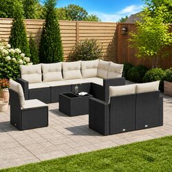 9 Piece Outdoor Garden Sofa Set Patio Furniture with Cushions Black Rattan