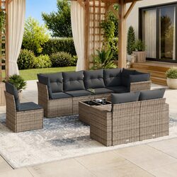 Garden Sofa Set 9 Piece Outdoor Furniture Grey Poly Rattan Patio Lounge with
