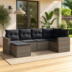 Garden Sofa Set 6 Piece Outdoor Furniture Grey Modular Seating Patio Cushions