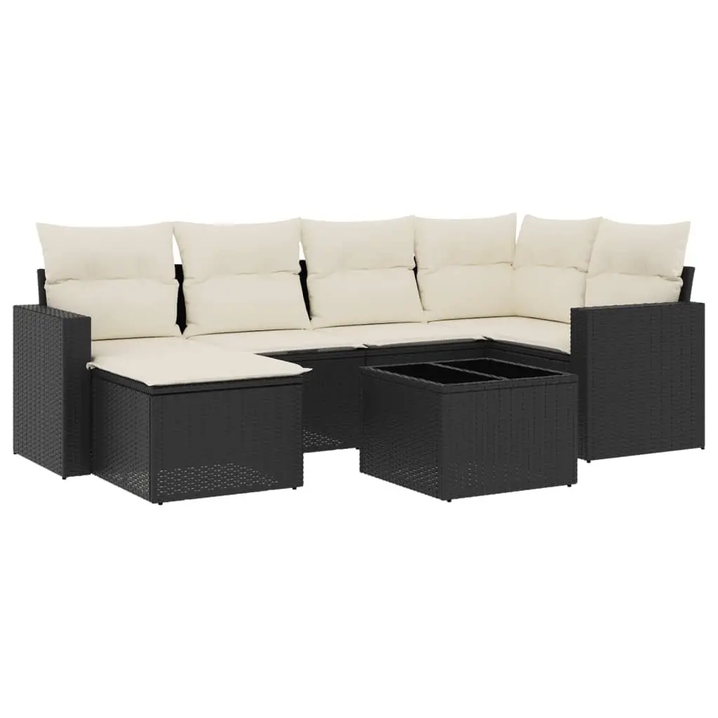 7 Piece Garden Sofa Set with Cushions Outdoor Patio Furniture Black Poly Rattan