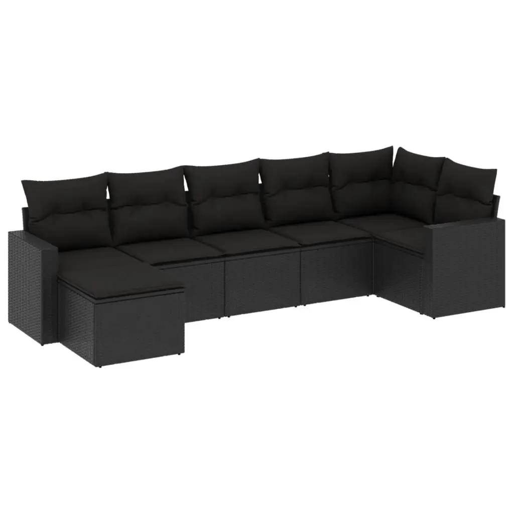 7 Piece Outdoor Garden Sofa Set with Cushions Black Poly Rattan Patio Furniture