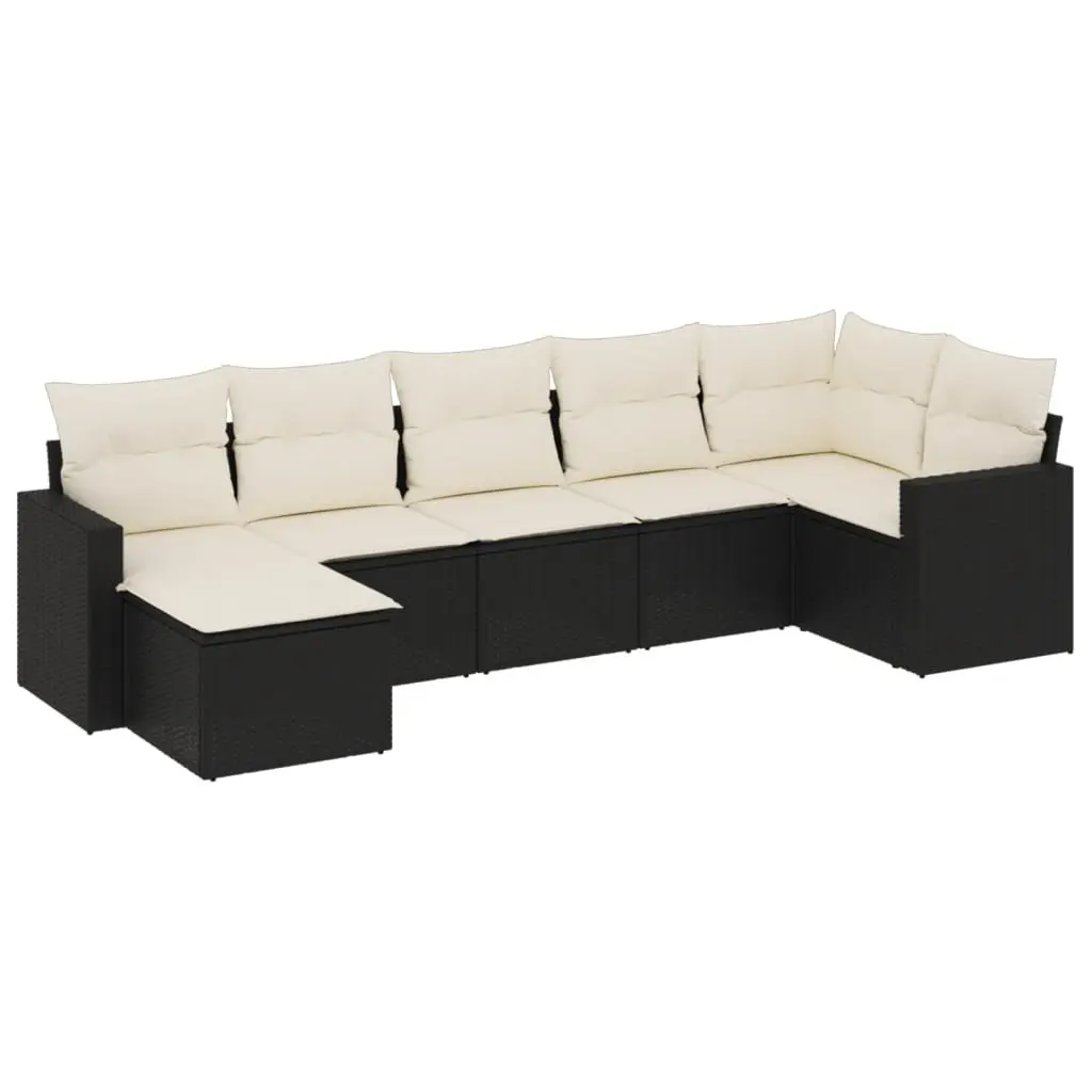 7 Piece Outdoor Garden Sofa Set with Cushions Black Poly Rattan Patio Furniture