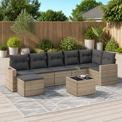Garden Sofa Set 8 Piece Outdoor Furniture Grey Poly Rattan Cushions Patio