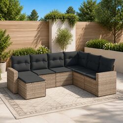 7 Piece Garden Sofa Set Outdoor Patio Furniture Grey Cushioned Lounge Suite