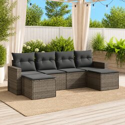 Garden Sofa Set 6 Piece Outdoor Furniture with Cushions Grey Poly Rattan Modular
