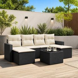 7 Piece Garden Sofa Set Outdoor Patio Furniture with Cushions Glass Table Black