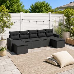 7 Piece Garden Sofa Set with Cushions Black Outdoor Furniture Patio Lounge