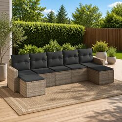 Garden Sofa Set 7 Piece Outdoor Furniture with Cushions Grey Poly Rattan Modular