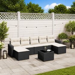 Garden Sofa Set 8 Piece Outdoor Furniture with Cushions Black Modular Patio