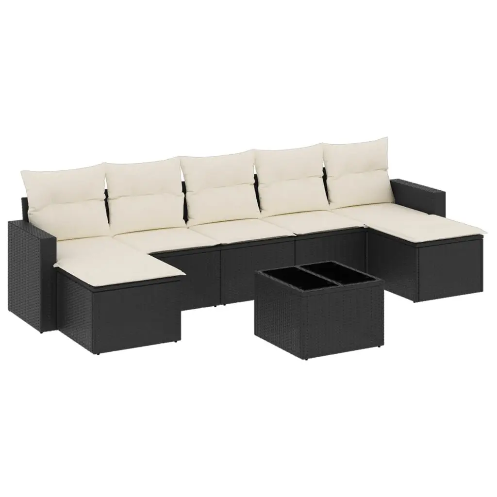 Garden Sofa Set 8 Piece Modular Outdoor Furniture with Cushions Black PE Rattan