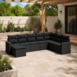 Garden Sofa Set 8 Piece Outdoor Furniture Patio Lounge Black with Cushions