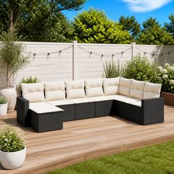 Garden Sofa Set 8 Piece Black Modular Outdoor Furniture with Cushions Patio