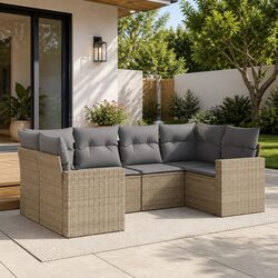 Garden Sofa Set 6 Piece Outdoor Furniture Patio Beige Poly Rattan with Cushions