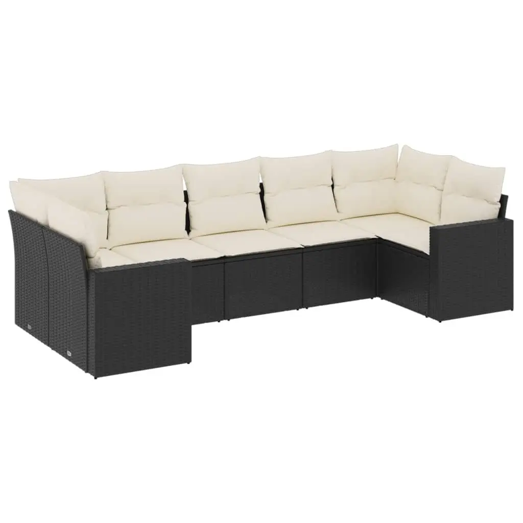 7 Piece Garden Sofa Set Outdoor Furniture Black Poly Rattan Cushions Patio