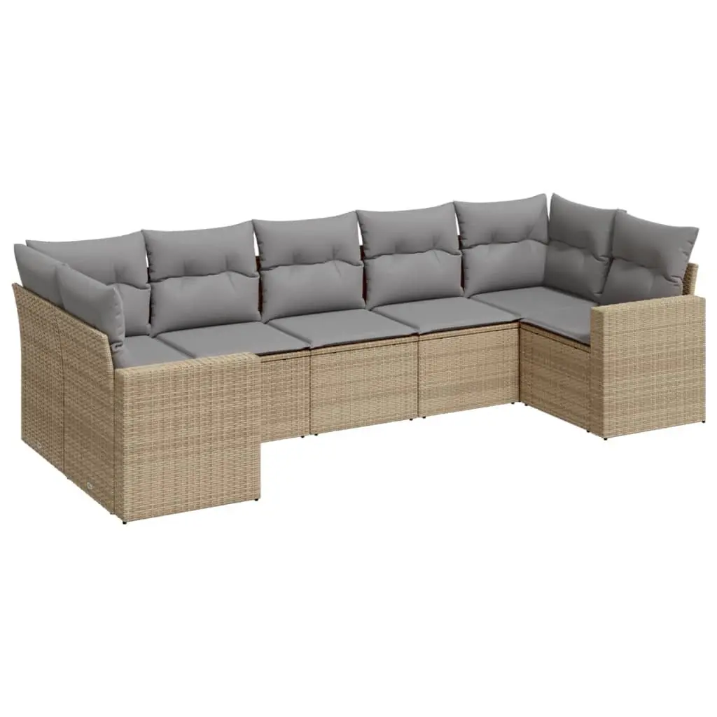 7 Piece Garden Sofa Set Outdoor Patio Furniture Beige Poly Rattan Cushions