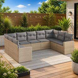 Garden Sofa Set 9 Piece Outdoor Furniture Beige Poly Rattan Modular Patio Lounge