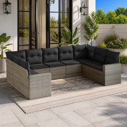 Garden Sofa Set 9 Piece Outdoor Furniture Patio Lounge Grey with Cushions