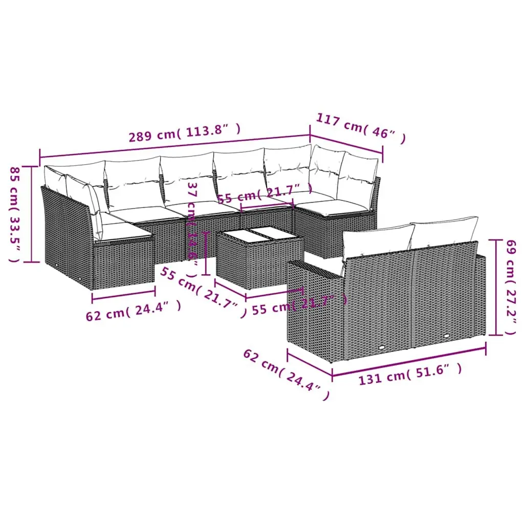 10 Piece Outdoor Garden Sofa Set Rattan Lounge with Cushions Black